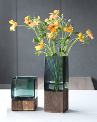 Wood Color Tansparent Glass Vase Combination Flower Arrangement